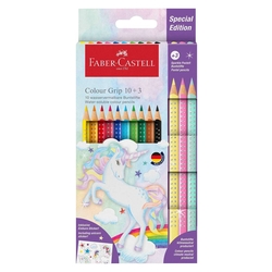 FABER CASTELL Buntstifte Colour GRIP Einhorn - 10+3 Farben, Kartonetui inkl. Aufkleber