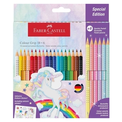 FABER CASTELL Buntstifte Colour GRIP Einhorn - 18+6 Farben, Kartonetui inkl. Aufkleber