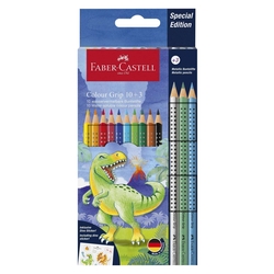 FABER CASTELL Buntstifte Jumbo GRIP Dino - 10+3 Farben, Kartonetui inkl. Dinosticker