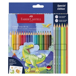 FABER CASTELL Buntstifte Jumbo GRIP Dino - 18+6 Farben, Kartonetui inkl. Dinosticker