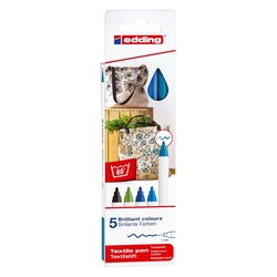 EDDING 4600 Textilpen - Rundspitze, 1 mm, 5er Set cool colours