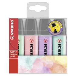 STABILO Textmarker - BOSS ORIGINAL Pastel - 4er Pack - Hauch von Minzgrün, rosiges Rouge, Schimmer von Lila, zartes Türkis