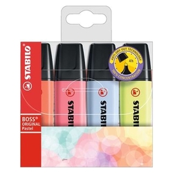 STABILO Textmarker - BOSS ORIGINAL Pastel - 4er Pack - Korallrot, Kirschblütenrosa, Wolkenblau, Prise von Limette