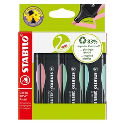 STABILO Umweltfreundlicher Textmarker - GREEN BOSS Pastel - 4er Pack - Hauch von Minzgrün, rosiges Rouge, zartes Türkis und Schimmer von Lila