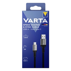 VARTA Speed Charge & Sync Kabel USB A auf USB C , 2 m, schwarz