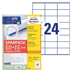 AVERY ZWECKFORM 6602 Universal-Etiketten ultragrip - 70 x 36 mm, weiß, 1.560 Etiketten, permanent