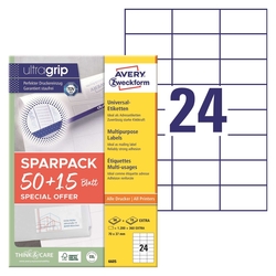 AVERY ZWECKFORM 6605 Universal-Etiketten ultragrip - 70 x 37 mm, weiß, 1.560 Etiketten, permanent