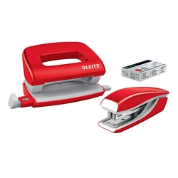 LEITZ 5561 Set Mini Locher Heftgerät NeXXt WOW - rot metallic