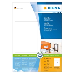 HERMA 4280 Etiketten Premium - 97 x 67,7 mm, weiß, matt, Rand, 800 Stück