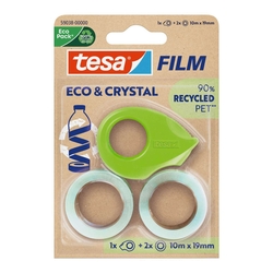 TESA Handabroller Eco & Crystal mini Dispenser - inkl. 2 Rollen 19mm x10m, klar