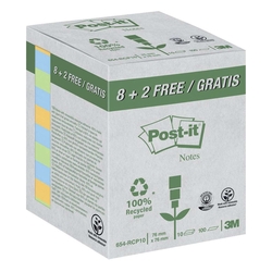 POST-IT Haftnotizblock Recycling Notes - 76 x 76 mm, sortiert, 10 x 100 Blatt