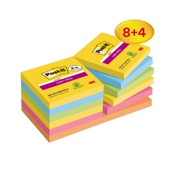 POST-IT Haftnotiz Super Sticky Notes Promotion - 76 x 76 mm, sortiert, 12x 90 Blatt