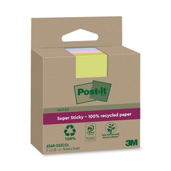 POST-IT Haftnotiz Super Sticky 100% Recycling Notes - 76 x 76 mm, sortiert, 3x 70 Blatt
