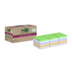 POST-IT Haftnotiz Super Sticky 100% Recycling Notes - 76 x 76 mm, sortiert, 14+4x 70 Blatt
