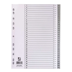 Q-CONNECT Zahlenregister - 1 - 31, PP, A4, 31 Blatt + Indexblatt, grau