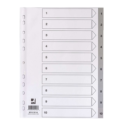 Q-CONNECT Zahlenregister - 1 - 10, PP, A4, 10 Blatt + Indexblatt, grau