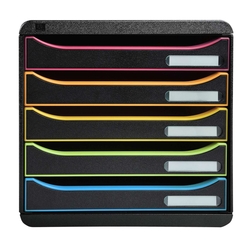 EXACOMPTA Schubladenbox Big Box Plus - A4+, 5 offene Laden, schwarz/harlekin/schwarz