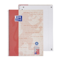 OXFORD Collegeblock Recycling LIN 28 - A4+, 80 Blatt, kariert Rand links/rechts, rot