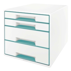 LEITZ 5213 Schubladenbox WOW CUBE - A4/C4, 4 geschlossene Schubladen, perlweiß/eisblau metallic
