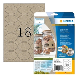HERMA 10763 Etiketten Silphie-Papier - A4, 63,5 x 42,3 mm oval, naturbraun, permanent, 360 Stück