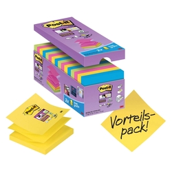 POST-IT Haftnotiz Super Sticky Notes - 76 x 76 mm, 14+2 x 90 Blatt, sortiert