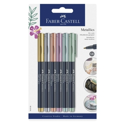 FABER CASTELL Faserschreiber Metallics Marker, 1,5 mm, sortiert, 6x auf Blisterkarte