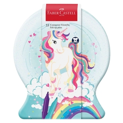 FABER CASTELL Filzstift CONNECTOR - 33 Stück, Metalletui "Schneekugel Einhorn", sortiert