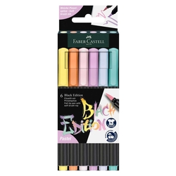 FABER CASTELL Faserschreiberetui Black Edition - Pinselspitze, Pastell, 6er Kartonetui