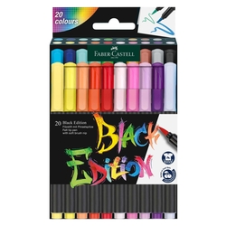 FABER CASTELL Faserschreiberetui Black Edition - Pinselspitze, 20er Kartonetui