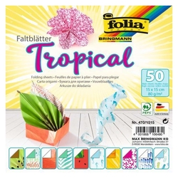 FOLIA Faltblätter TROPICAL 80g 15x15cm 50 Blatt, 10 Motive sortiert