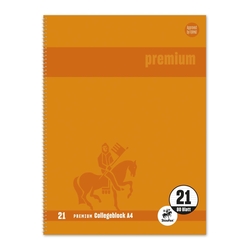 STAUFEN PREMIUM Collegeblock Premium LIN 21 - A4, 80 Blatt, 90 g/qm, orange, liniert mit Rand innen