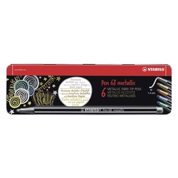STABILO Premium-Filzstift - Pen 68 metallic - 6er Metalletui - 2x silber, je 1x gold, kupfer, metallic blau, metallic grün