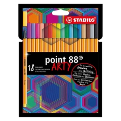 STABILO Fineliner point 88® Etui - ARTY - 18er Pack - mit 18 verschiedenen Farben