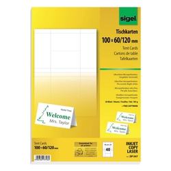SIGEL Tischkarte, 100x60mm, 185g/m², 20 Blatt, weiß