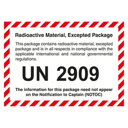 Gefahrzettel Radioactive Material, Excepted Package mit UN 2909