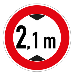 Verkehrsschild "Verbot für Fahrzeuge über 2,1 m Höhe einschließlich Ladung" Alu refl. RA1 Ø 420 mm 