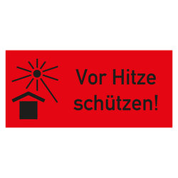 Paketaufkleber mit Symbol und Text Vor Hitze schützen Rot