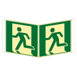 Rettungszeichen Winkelschild Rettungsweg/Notausgang links DIN EN ISO 7010 E001 Kunststoff langnachleuchtend 150 x 150 mm