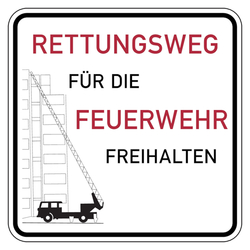 Feuerwehrzufahrt Schild Rettungsweg für die Feuerwehr freihalten Aluminium 2 mm reflektierend RA1 500 x 500 mm Einzelschild