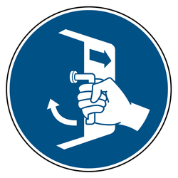 Gebotszeichen &Ouml;ffnungen schlie&szlig;en und sichern beim Aussetzvorgang DIN EN ISO 7010 M037