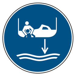 Gebotszeichen Bereitschaftsboot fieren beim Aussetzvorgang DIN EN ISO 7010 M041