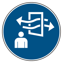 Gebotszeichen Vor und w&auml;hrend des Betretens l&uuml;ften DIN EN ISO 7010 M056