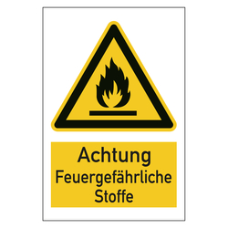 Warnzeichen Achtung feuergef&auml;hrliche Stoffe Kombischild