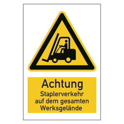 Warnzeichen Achtung Staplerverkehr auf dem gesamten Werksgel&auml;nde Kombischild