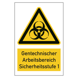 Warnzeichen Gentechnischer Arbeitsbereich Sicherheitsstufe 1 Kombischild