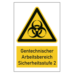 Warnzeichen Gentechnischer Arbeitsbereich Sicherheitsstufe 2 Kombischild