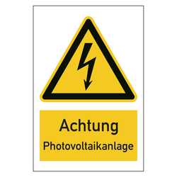 Warnzeichen Achtung Photovoltaikanlage Kombischild