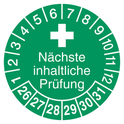 Pr&uuml;fplaketten N&auml;chste inhaltliche Pr&uuml;fung Gr&uuml;n
