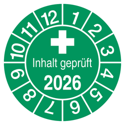 Pr&uuml;fplaketten Inhalt gepr&uuml;ft Gr&uuml;n