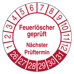 Pr&uuml;fplaketten Feuerl&ouml;scher gepr&uuml;ft N&auml;chster Pr&uuml;ftermin Wei&szlig;
